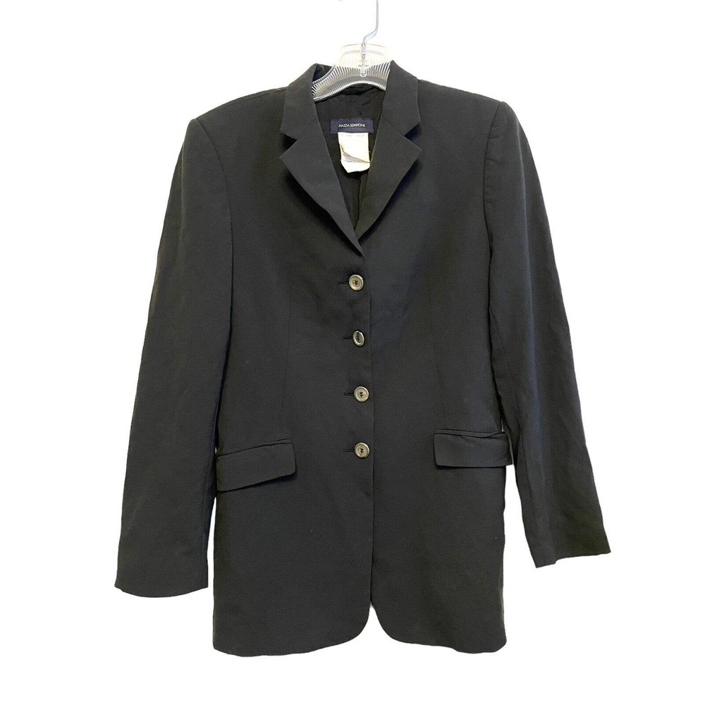 Piazza Sempione Long 4 Button Blazer Jacket Black Size IT 40 Italy Made Pockets